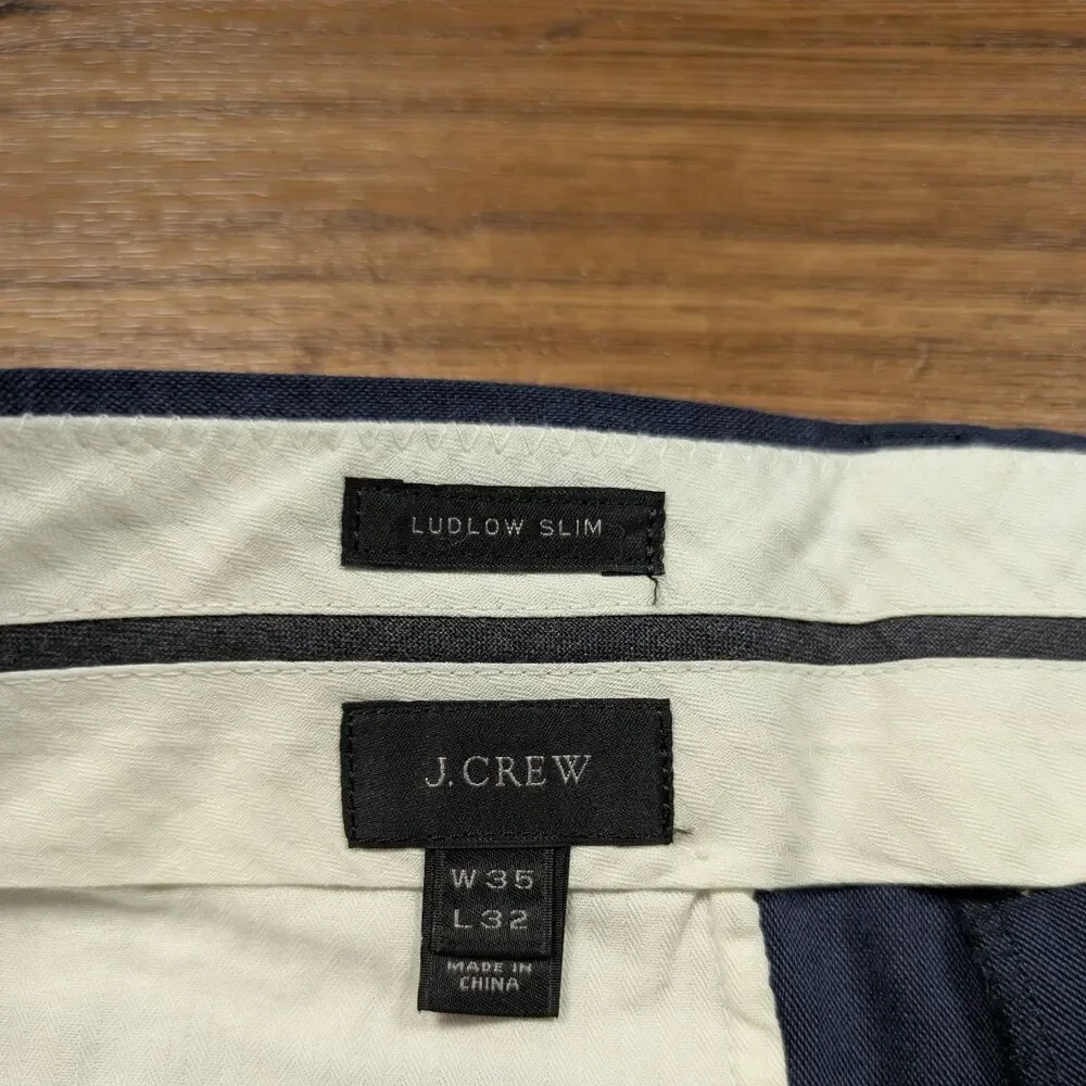 J Crew Ludlow Dress Pants Mens 35x32(29) Blue Slim Fit Flat Front Somelos Cotton